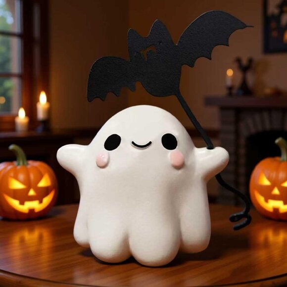 Halloween Ghost with Bat Balloon Figurine - Ghost Figurine Ghost Decor, Cute Gho - Picture 7 of 7